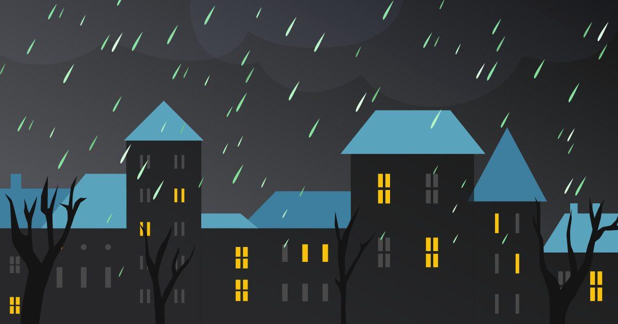 Heavy rains on multiple home illustrations.