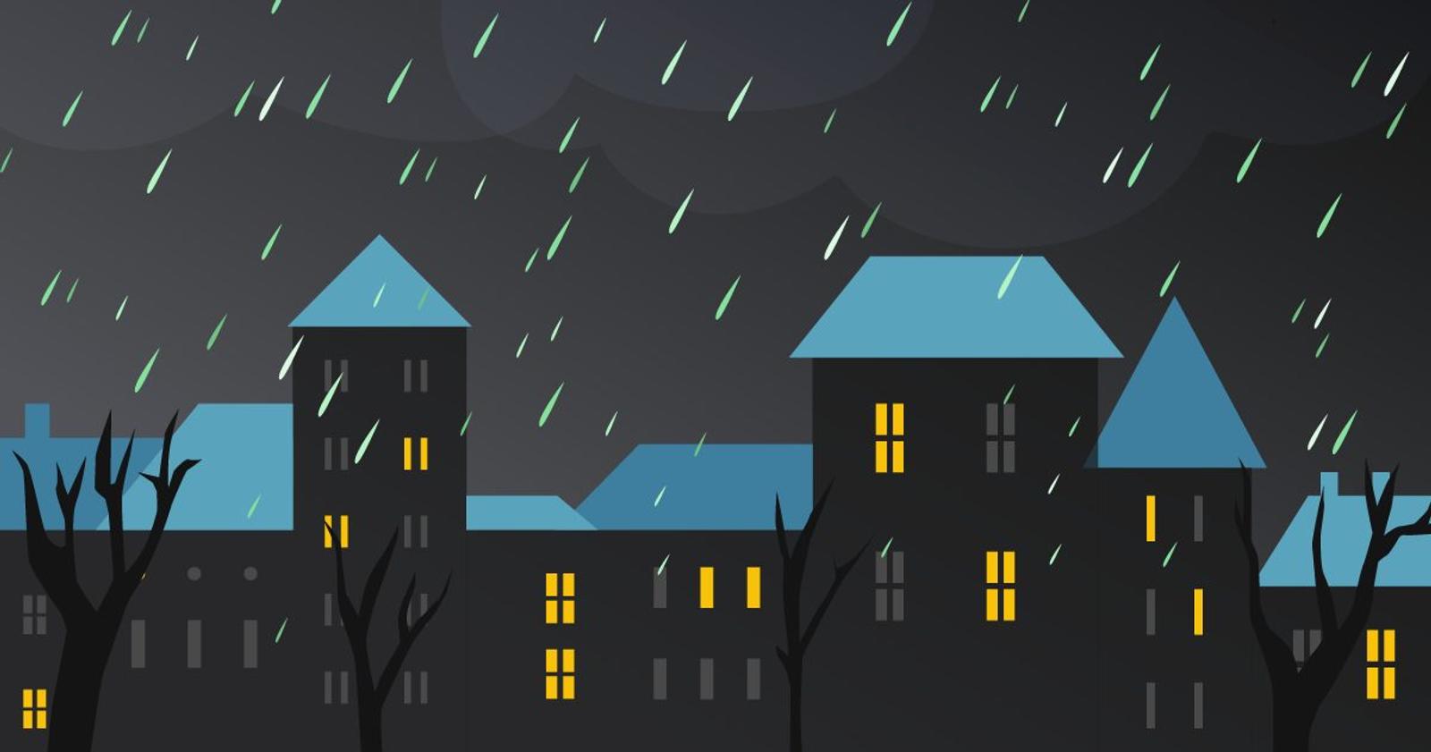Heavy rains on multiple home illustrations.