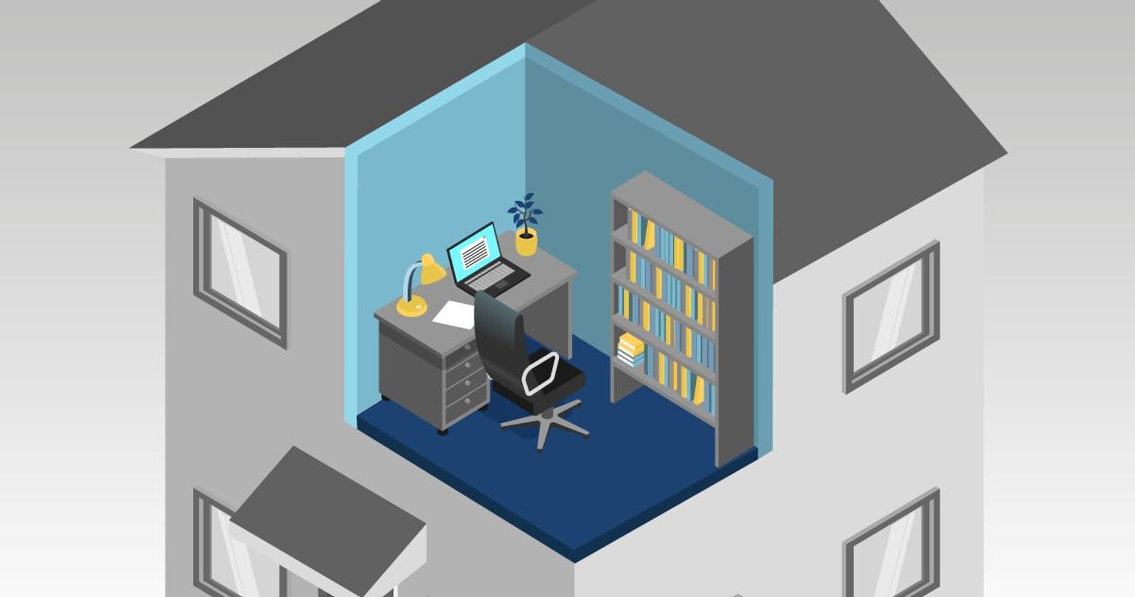 Work space in home office illustration.