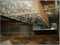 Close-up of condensation in crawlspace.