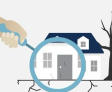 Illustration of magnifying glass showing cracks in the foundation.