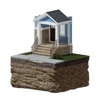Cracked concrete being leveled with poly, a 3D cut-out illustration.