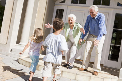 Grandchildren running unto grandparent's arms.