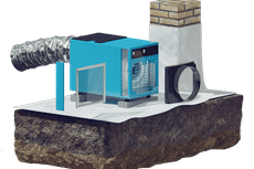 Dehumidifier pieces in the crawlspace, a 3D illustration.