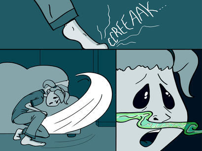 Girl seeing and smelling mold monster