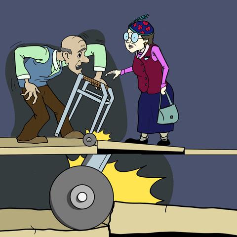 Grandpa Joe tripped over uneven concrete.