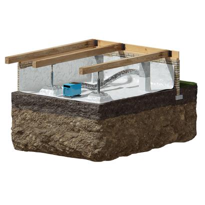 Encapsulated crawlspace with a dehumidifier 3D cutout.