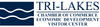 Logo for Tri-Lakes Chamber of Commerce, Economic Development, Visitor Center with stylized waves in navy blue.