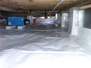 Encapsulated crawlspace with dehumidifier.