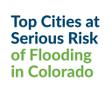Text: "Top Cities at Serious Risk of Flooding in Colorado" on a white background.