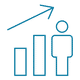 Icon of a person beside a three-bar chart with an upward arrow, symbolizing growth or progress.