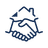 Outline of a handshake within the shape of a house, symbolizing real estate or partnership.