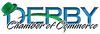 Logo of Derby Chamber of Commerce with a green hat on the letter "D" and a green swoosh above "Chamber of Commerce.