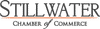 Text logo: "Stillwater Chamber of Commerce" with an orange line underneath "Stillwater.
