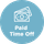 Icon with a money graphic and text "Paid Time Off" on a blue circle background.