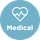 Icon of a heart with a heartbeat line above the word "Medical" in a blue circle.