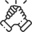 Two hands clasped together in a handshake or solidarity gesture.