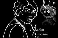 Illustration of a woman with musical notes, labeled "Marian Anderson Museum" on a black background.