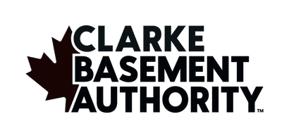 Logo of Clarke Basement Authority with a red maple leaf on the left.