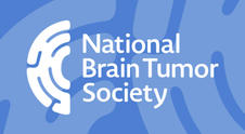 Logo for the National Brain Tumor Society on a blue background with abstract patterns.