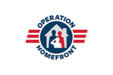 Operation Homefront logo with silhouettes of a family inside a house and red stripes on the sides.