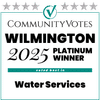 CommunityVotes Wilmington 2025 Platinum Winner award for Water Services with silver stars across the top.