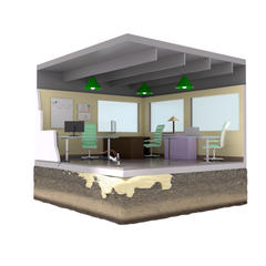 image of polyurethane injection under a floor for floor leveling and foundation stabilization