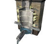 Cross-section of a stormwater treatment system with water flowing through filtration layers, supported by pre-construction load-bearing helical piles.