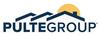 Logo of PulteGroup with stylized rooftops and a sun in the background.