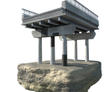 Model of a concrete bridge cross-section showcasing support beams, pillars, and new construction supports for structural stability.