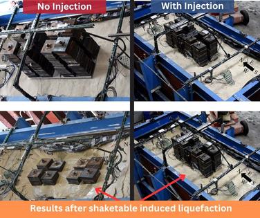 before and after images of the two separate tests using the laminar soil container of the University of California, San Diego Powell laboratory