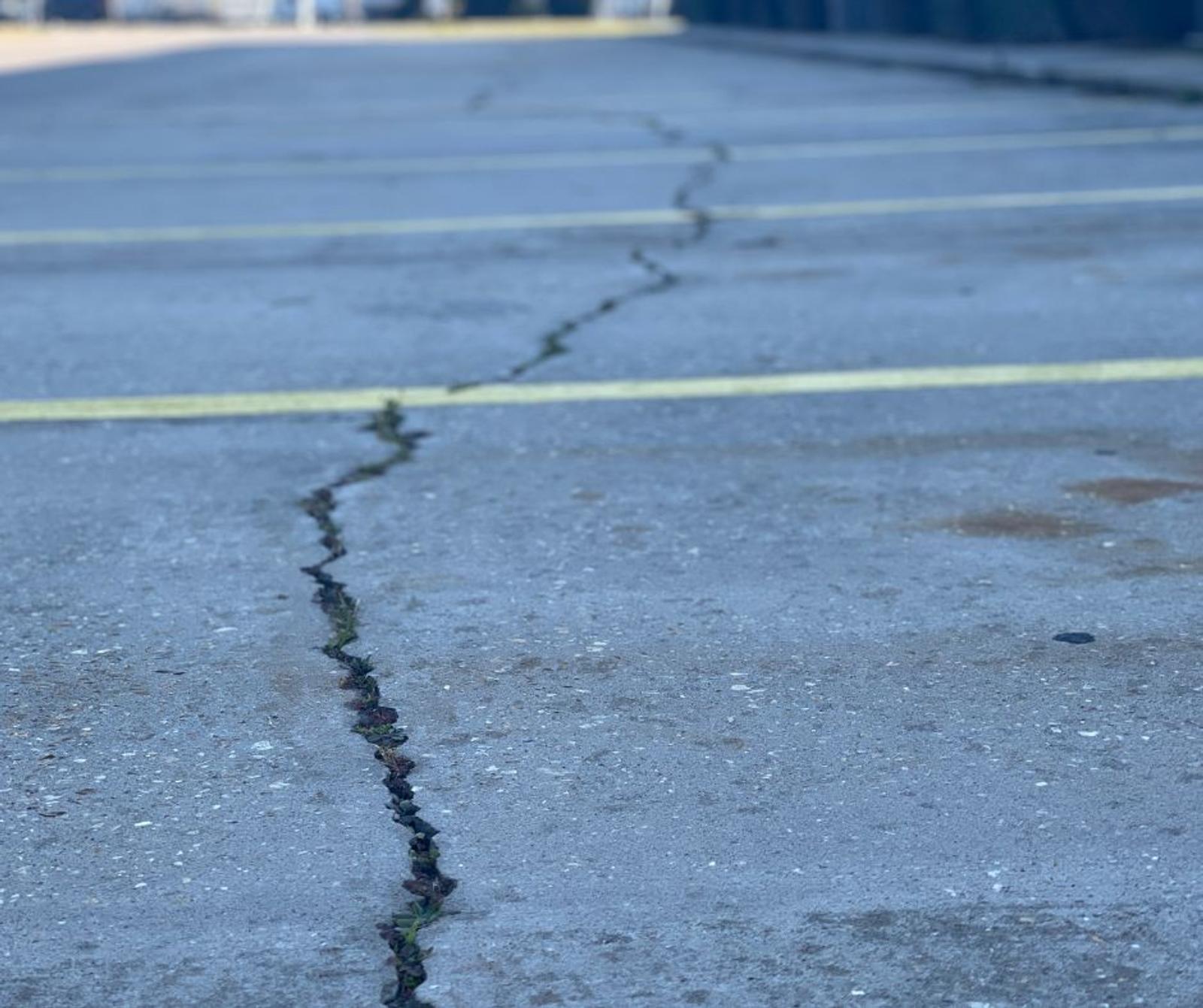 Parking lot with large crack