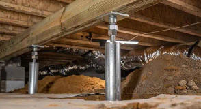pier and beam foundation with crawl space jacks installed