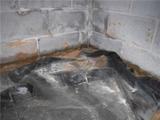 water damage to crawl space walls and debris collecting on an old crawl space moisture barrier