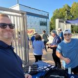 Groundworks employees at a company booth at a Harrisburg Senators game