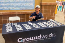 Groundworks employee at sponsorship booth at Inland 66ers 2025 season booth