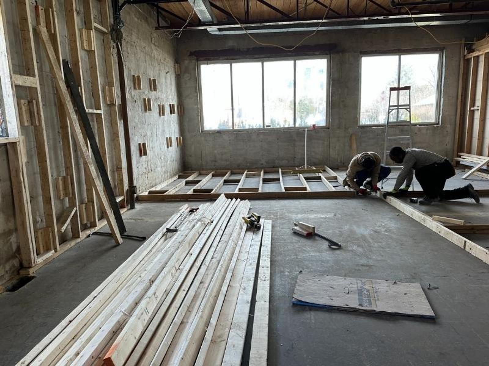 image of renovation at apartment where slab on grade floor needed floor leveling