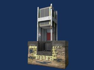image of 3d elevator pit with cutaway sowing polyurethane injections into the soils surrounding the elevator pit.
