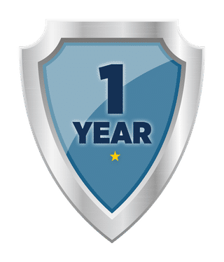 Silver shield with "1 YEAR" in bold blue text and a small yellow star below the text.