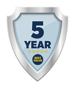 Silver shield badge with "5 Year," five stars, and "Best Value" label in blue and yellow.