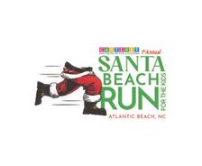 Illustration of Santa running with "Santa Beach Run for the Kids, Atlantic Beach, NC" text.