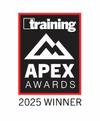 Training Apex Awards 2025 Winner logo with mountain graphic on black background.