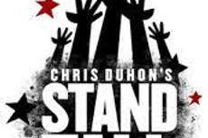Silhouetted hands reach for a basketball above "Chris Duhon's Stand Tall Foundation" text, with stars around.