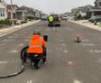 image of Groundworks employees drilling holes in a grid pattern for polyurethane injection soil stabilization