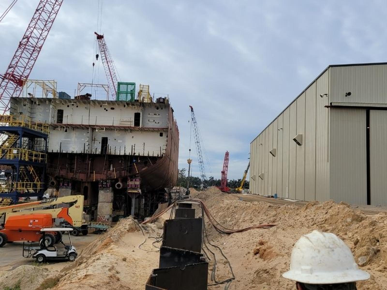 image of shipyard during helical anchor installation from Groundworks