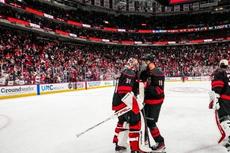 Groundworks banner on display on the left side of the rink at a Carolina Hurricanes playoff game