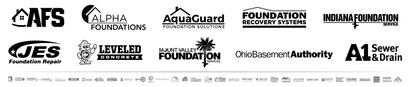 Logos of various foundation repair companies displayed in two rows on a white background.