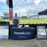 Groundworks employee at a Wichita Wind Surge baseball game