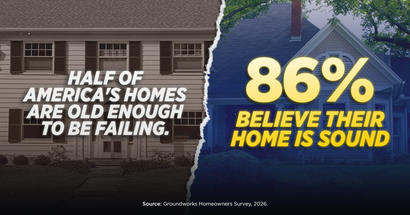 A split image of old and new homes with text: "Half of America's homes are old; 86% believe their home is sound.