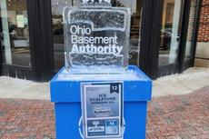 Ohio Basement Authority ice sculpture at the annual Crocker Park Ice Festival